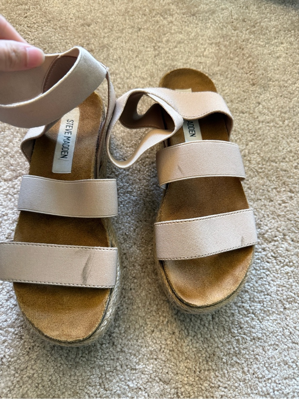 Steve Madden Beige Elastic Strap Espadrille Wedges